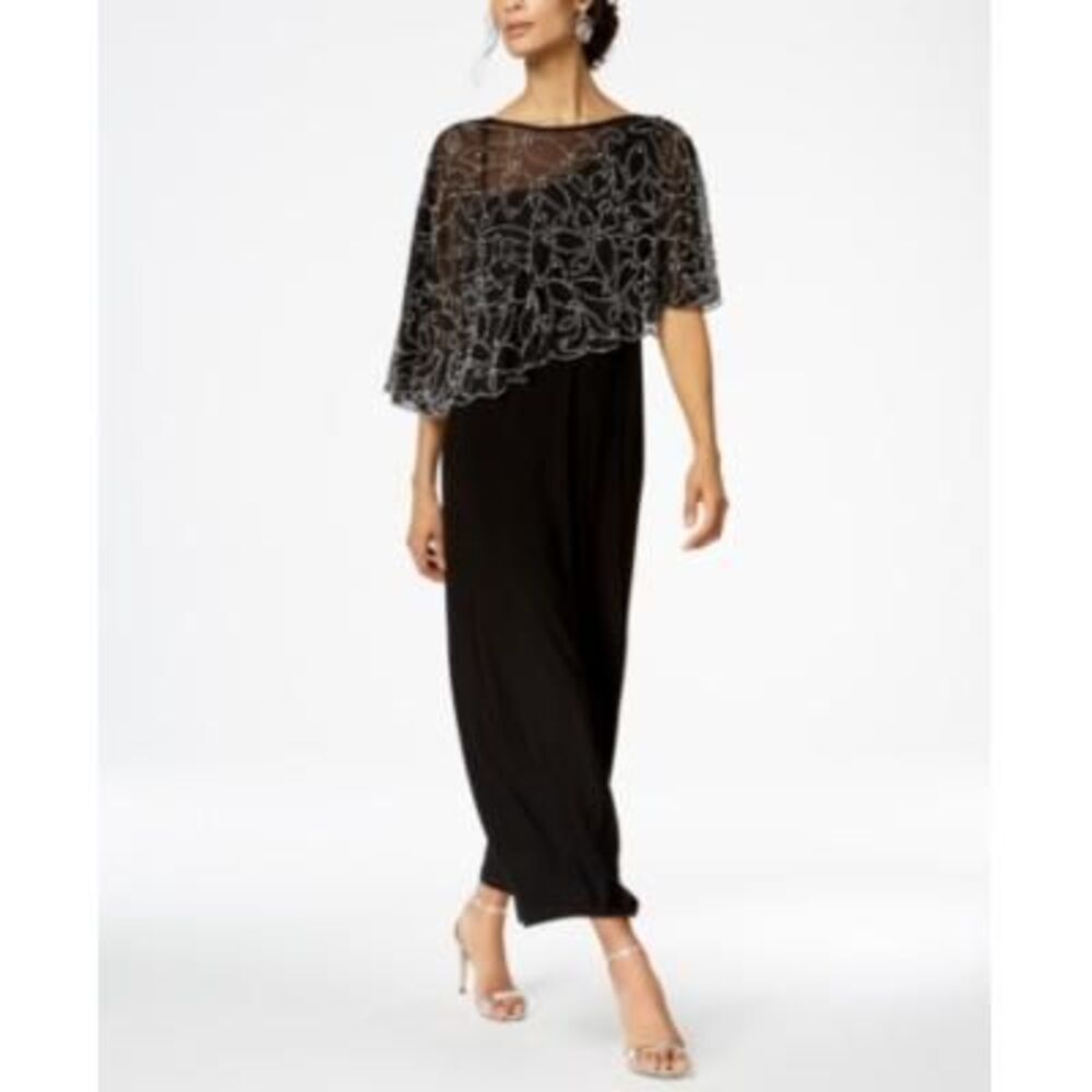 MSK Women's New Asymmetrical  PL Beaded & pearl like Overlay …Gown in black 😎 - Picture 2 of 11